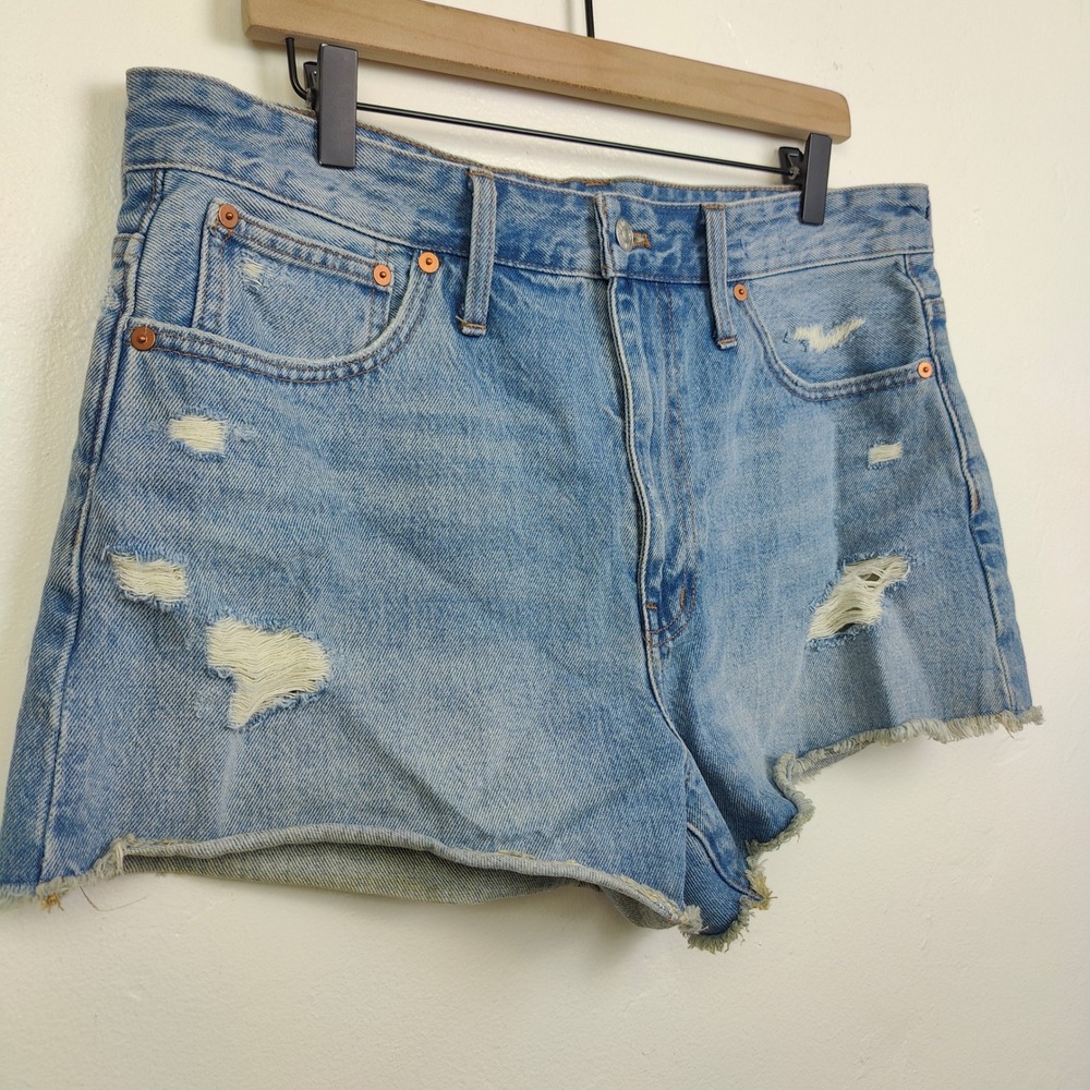 Madewell Light Blue Distressed Denim Jean Shorts - Picture 5 of 9